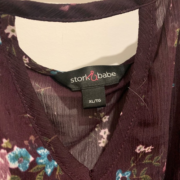 Stork and babe long sleeve sheer dark purple shirt with flowers. Size xl - Picture 2 of 4